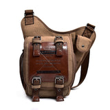 Xajzpa - Men's Vintage Retro Style Canvas Leather Saddle Bag Satchel Shoulder Bag Messenger Bag Travel Motorcycle Bags for Men