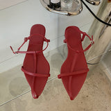 Xajzpa - New Brand Women Sandal Fashion Narrow Band Flat Heel Ladies Gladiator Shoes Pointed Toe Ankle Buckle Zapatos Muje
