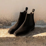 Xajzpa - Chelsea Boots for Men Black Flock Business Handmade Men Shoes Ankle Slip on Shoes for Men