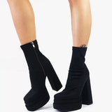 Xajzpa - New Women Platform Boots Chunky Heels Designer Shoes For Women Motorcycle Boots Side Zipper Women's Ankle Botas Femininas