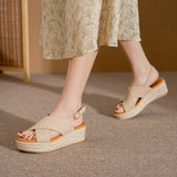 Xajzpa - Summer Women Sandals New Fashion Wedges Super High Heel Sandals Buckle Round Toe Open Toes Ladies Footwear