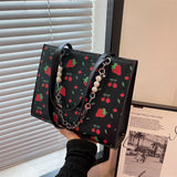 Xajzpa - Cute Strawberry Shoulder Bag Women Fashion Pearly Chain Tote Bags Luxury PU Leather Women's Bag 2023 Trend Designer High Quality