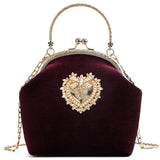 Xajzpa - Women&#39;s Retro Fashion Velvet Texture One Shoulder Messenger Bag Exquisite Love Buckle Chain Handbag 2023 Autumn Winter New Bags