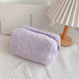 Xajzpa - 1 Pc Warm Winter Solid Color Fur Makeup Bag Women Soft Travel Cosmetic Bag Organizer Case Lady Make Up Case Necessaries