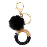 Xajzpa - Black Pompom Letter Keychain Glitter Gradient Resin A-Z Initials Alphabet Keyring Pendant Women Handbag Phone Decorative Gift