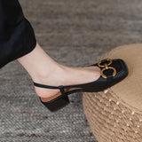 Xajzpa - Retro Rank Buckle Lady Sandals Summer New Office Fashionable Women's Shoes Metal Slingback Square Heel ConciseFemale Pumps