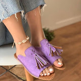 Xajzpa - Summer Female Flat Slippers Women's Fashion Tassel Comfortable Shoes Ladies Leopard New Sewing Open Toe Footwear Plus Size