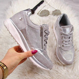 Xajzpa - Women's Shoes Silver Sneakers Zipper Thick Bottom Sneakers Women's Shoes Casual Lace-up Tenis Feminino Zapatos De Mujer