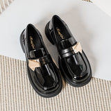 Xajzpa - 2023 spring new women's leather shoes British style Black loafers Fashionable metal decoration Party and work Casual shoes