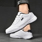 Xajzpa - Leather Men's Sneakers Lightweight Breathable Shoes Men Comfortable Walking White Sneakers Male Lace-up Tennis Causal Shoes