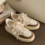 Xajzpa - Beige Leather Sneakers For Women Platform 2023 Casual Female Vulcanized Shoes Casual Ladies Flats Lace Up Woman Sports Sneakers