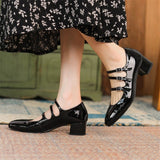 Xajzpa - 2023 Spring/summer Mary Jane Shoes Patent Leather Woman Shoe French Square Toe Thick Heel Shoes Women Buckle Strap Commute Pumps