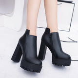 Xajzpa - Fashion New Women's Side Zipper Ankle Boots Platform Thick High Heel 10/12 Cm Ladies Boots Winter Woman Shoes Black Boot