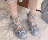 Xajzpa - Sweet Lolita Shoes Vintage Round Head Middle Heel 3-5cm Women Shoes Cute Bowknot Cross Bandage Kawaii Shoes Loli  Kawaii Girl