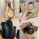 Xajzpa - High Quality Soft Leather Woman Casual Tote Shopper Solid Color Handbags Large Capacity Single Shoulder Bag with Outer Pocket
