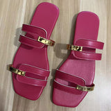 Xajzpa - Women Metallic Detail Slide Sandals 2023 Summer New Outdoor Slippers design Sandy Beach Open Toe Sandals Leisure Flat shoes