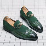 Xajzpa - Autumn Green Loafers Men Slip-on Nubuck Leather Luxury Brand Thick Bottom Pointed Toe Fashion Designer Leather Shoes Casual