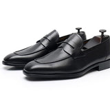 Xajzpa - Men Loafers Leather Square Toe Low Heel Mask Slip On Classic Fashion Wedding Business Casual Daily Dress Shoes