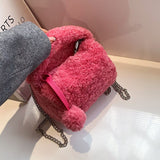 Xajzpa - Lamb Hair Autumn and Winter Cute Wool Chain Shoulder New Versatile Plush Oblique Straddle Bag