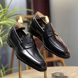 Xajzpa - Men Loafers Leather Square Toe Low Heel Mask Slip On Classic Fashion Wedding Business Casual Daily Dress Shoes