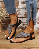 Xajzpa - New Bohemian Style Women Casual Summer Beach Sandals Rhinestone Decor Clip Toe Lady Flat Beach Gladator Sandals Size 35-43