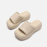 Xajzpa - Luxury Brand Slippers For Women Wedge Thick Bottom Females Slides Fashion High Heels Solid Color Soft Soled Shoes Summer Casual