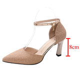 Xajzpa - Bling Gold Silver Women&#39;s Pumps Sexy Point Toe Thin Heel Party Wedding Shoes Woman Summer Ankle Strap High Heels Shoes