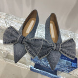 Xajzpa - NEW Blue Square Toe Bowknot Princess Single Shoes Spring and Summer Denim Shallow Mouth Sweet Personality Casual Flat Shoes