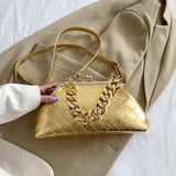 Xajzpa - Shoulder Bags Women 2023 Trend Woven Luxury Designer Handbags Purse Gold Thick Chain Dumpling Clutch Bag Fashion Crossbody Bag