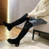 Xajzpa - Luxury Thin leg over-the-knee chelsea botas woman zip thick heels stretch botte turned-over edge wool fur winter boots women