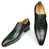Xajzpa - Luxury Mens Business Genuine Leather Shoes Fashion Wedding Oxfords Lace-up Pointed Toe Black Green Coffee Brogues Dress Shoes