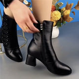 Xajzpa - Chunky Chelsea High Boots Women New Winter High Heels Shoes Women Fashion Sexy Warm Ankle Boots Designer Pumps Shoes