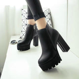 Xajzpa - Fashion New Women's Side Zipper Ankle Boots Platform Thick High Heel 10/12 Cm Ladies Boots Winter Woman Shoes Black Boot