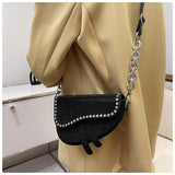 Xajzpa - trend Women's bags fashion thick chain bright diamond saddle bag female carrying armpit fashion luxury brand design bag