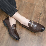 Xajzpa - New Loafers Men Shoes PU Solid Color Fashion Business Casual Wedding Party Classic Crocodile Pattern Metal Dress Shoes CP015