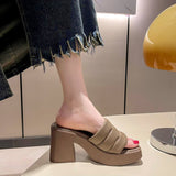 Xajzpa - Women Platform Slippers Outwear 2023 Summer New Designer High Heel Beach Shoes for Women Solid Color Flip Flops Slipper Female