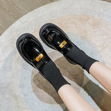 Xajzpa - 2023 spring new women's black leather shoes Black casual loafers Fashion metal design British style High bottom Large size 41-43