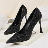 Xajzpa - 2023 Women 6.5cm 9.5cm High Heels Glitter Low Heels Evening Rhinestone Pumps Lady Wedding Bridal Bling Crystal Scarpins Shoes