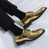 Xajzpa - New In Gold Brogue Shoes for Men Wedding Lace-up Spring Autumn Size 38-46 Handmade Men Shoes Men Dress Shoes