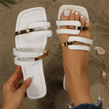 Xajzpa - Women Metallic Detail Slide Sandals 2023 Summer New Outdoor Slippers design Sandy Beach Open Toe Sandals Leisure Flat shoes