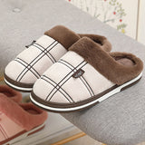 Xajzpa - Winter warm slippers men Suede Gingham Short plush Indoor shoes for male Non slip Cozy Velvet Waterproof Fur home men slippers