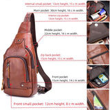 Xajzpa - Men's Retro Top Layer Cowhide Genuine Leather Shoulder Bags Pack USB Crossbody Travel Sling Messenger Pack Chest Bag for Male