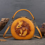 Xajzpa - 2023 New Retro Round Women's Genuine Leather Handbags For Ladies Luxury Designer Rabbit Embossed Shoulder Messenger Bags