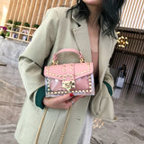 Xajzpa - New Chains Rivet Women Handbags Small White Black Pink Yellow Blue Pvc Hasp Handbags Summer Soft Shoulder Bags Cross Body