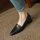Xajzpa - 2023 new Spring women pumps natural leather 22-24.5cm cowhide upper pointed toe metal Vintage loafers round heels women&#39;s shoes