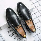 Xajzpa - New Loafers Men Shoes PU Solid Color Business Casual Wedding Party Daily Classic Monk Buckle Slip-on Fashion Dress Shoes