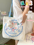 Xajzpa - Kawaii Shoulder Bag for Girls Bear Rabbit Tote Handbags Canvas Large Capacity Student Book Storage Bags Cute Shopping Bags MO118