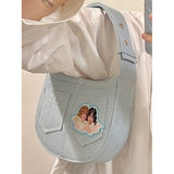 Xajzpa - Retro American Angel Denim Women's Bag Shoulder Bag Baseball Messenger Bag Handbag Coin Purse Large Capacity Cute Side Bags