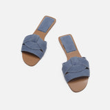 Xajzpa - Sandals Female Slippers Women Fashion Flat Casual Mules Square Toe Sandals Women Flat Denim Outdoor Walking Slides Zapatillas