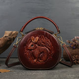 Xajzpa - 2023 New Retro Round Women's Genuine Leather Handbags For Ladies Luxury Designer Rabbit Embossed Shoulder Messenger Bags